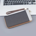 Men's large canvas wallet in dark and light gray patchwork with brown wrist strap - Black