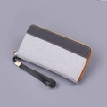 Men's canvas long wallet in grey and navy blue patchwork with a wrist strap - Gray