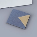 Short bifold denim canvas wallet for men in blue with khaki triangle detail - Blue