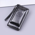 Elegante schwarze Clutch aus Glanzleder mit Handyfach und Handschlaufe für Business-Stil - Schwarz