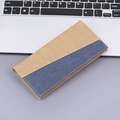 Long canvas wallet with khaki and blue denim patchwork and white contrast stitching - Coffee Patchwork