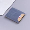 Portefeuille court en toile bicolore bleu et beige avec détail tissé tricolore - Bleu Horizontal (13824)