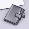 Cartera vertical de cuero negro para hombre con cierre a presión y bolsillo con cremallera - Estilo Negro Vertical 822 (822)