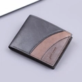 Heren bifold korte portemonnee in zwart leer met bruin gebogen patchwork - Zwart