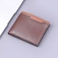 Cartera corta minimalista para hombre en cuero marrón bicolor con costuras finas - Café oscuro