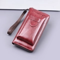 Leder Geldbörse und Handytasche in Rotbraun mit Metallreißverschluss und praktischer Handschlaufe - Weinrot
