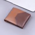 Men's bifold wallet in two-tone brown leather with elegant geometric stitching - Light Brown