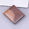 Portefeuille bicolore pour homme en cuir marron avec finitions et coutures fines - Café foncé