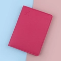 Pink faux leather passport cover with airplane embossing and premium lychee texture - Rose Red