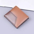 Portefeuille court bicolore marron pour hommes en cuir avec neuf fentes pour cartes - Café clair