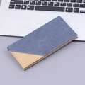 Mens long denim canvas wallet with blue and yellow diagonal stitch stitching design - Blue