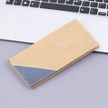 Men's long canvas wallet in khaki and navy blue patchwork with a durable denim texture - Coffee