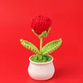 Handmade crochet red rose in white pot for home and office desktop decoration - Red Rose Potted Plant