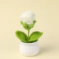 Handmade crochet rose potted plant ornament with white flower and green leaves - Bubble Rose Potted Plant / White