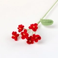 Handmade crochet forget-me-not flower with red petals, yellow center and green stem - Forget-Me-Not Branch / Red
