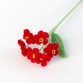 Detailed macro view of handmade crochet red forget-me-not flowers with yellow centers - Red