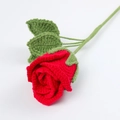 Handmade crochet red rose flower with green leaves for Valentines gift home decor - Red