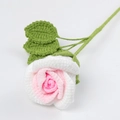 Handmade crochet pink and white rose with green leaves on white background - Gradient Pink