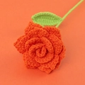 Handmade crochet pointed orange rose bouquet with realistic knitted texture and green leaf - Orange