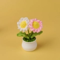 Handmade crocheted white and pink daisy potted plant with ceramic base for desk decoration - Pink and White Combo