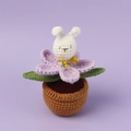 Handmade crochet white rabbit in purple flower pot decor for bedroom desktop display - Purple