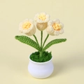Handmade crochet Lily of the Valley potted plant with yellow flowers and white base - Finished Rice Yellow Lily of the Valley (3 Heads) Small Potted Plant