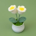 Handgehäkelte Maiglöckchen-Minipflanze im weißen Keramiktopf als dekorative Blume - 2-Kopf Maiglöckchen im Topf (Bohnengrün) / Weiß