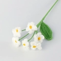 Detailed view of handmade crochet forget-me-not flower with white petals and green leaves - Finished 6-head Forget-me-not Bouquet (White)