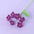 Detailed close-up of handmade purple crochet forget-me-not flowers with yellow centers - Finished 6-head Forget-me-not Bouquet (Dark Purple)