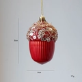 Adorno navideño de bellota roja con cuentas doradas y lentejuelas para el árbol - Forma de Bellota