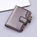 Cartera corta de cuero marrón para hombre con bolsillo de cremallera y cierre a presión - Estilo Café Vertical 822 (822)