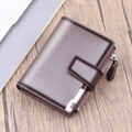 Vertical dark brown leather men's short wallet with secure metal zipper and snap button - 825 Vertical Coffee Style (825)