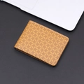 Porte-cartes marron mince avec motif d'étoiles géométriques et surpiqûres blanches - Style Capacité de Base / Marron
