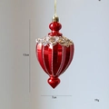 Red teardrop Christmas ornament with glitter accents and vertical stripes, 13cm height - Teardrop Style