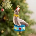 Addobbo natalizio foca del circo per albero di Natale con finitura lucida e cordino d'oro - Foca