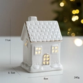 Casetta di Natale in ceramica bianca con bordi dorati ed effetto luce calda interna - Stile B Casa Media Con Tetto a Punta