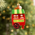 Christmas ice cream truck tree ornament, 11cm red circus style hanging decoration - Ice Cream Truck