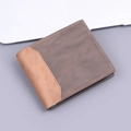 Men's bifold short wallet in dark coffee vintage leather with contrast stitching - Dark Coffee