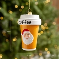 Orangefarbener Kaffeebecher-Weihnachtsanhänger mit Weihnachtsmann-Relief, 10 cm Höhe - Weihnachtsmann Kaffeetasse