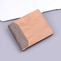 Men's bifold wallet with contrast stitching in dark brown and light tan leather - Tan