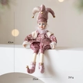 Bambola giullare in porcellana rosa e oro da 43 cm, decorazione natalizia con campanelli - Rosa
