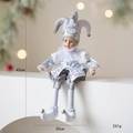 Statuetta di giullare in ceramica argento e bianco, decoro natalizio, altezza 43 cm - Argento