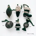 Donkergroene fluwelen kerstornamenten set met glitter voor feestelijke boomdecoratie - Gemengde Vormen Set / Donkergroen