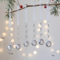 Set of 6 hanging crystal ball ornaments with acrylic faceted spheres and white ribbons - Beaded Sphere Style (Style E 6Pcs)