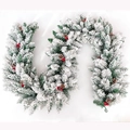 2.7m flocked Christmas garland with snow, pine cones and red berries for festive decoration - Flocking Style