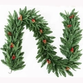 2.7m snow-flocked Christmas garland with pine cones and red berries for holiday decor - PE Natural Style