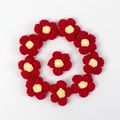 Handmade red and cream crochet puff flowers for DIY hair accessories and clothing decor - Puff Flower - Red Petals Yellow Stamen