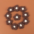 Detail showing 10 handmade crochet brown and white macaron flowers for DIY accessories - Puff Flower - Dark Brown Petals White Stamen