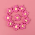 Handmade crochet puff flowers in pink and yellow for DIY clothing and accessories - Puff Flower - Rose Red Petals