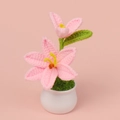 Handmade crochet pink lily potted plant with ceramic base for home and desk decor - Light Pink